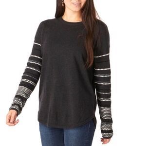 Smartwool Shadow Pine Wool Sweater – Dark Charcoal Gray, Striped, Dot, Size XL